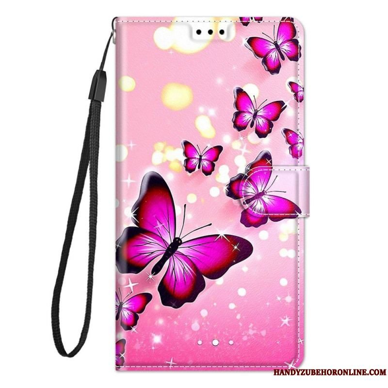 Flip Cover Samsung Galaxy M23 5G Med Snor Strap Butterflies Fan