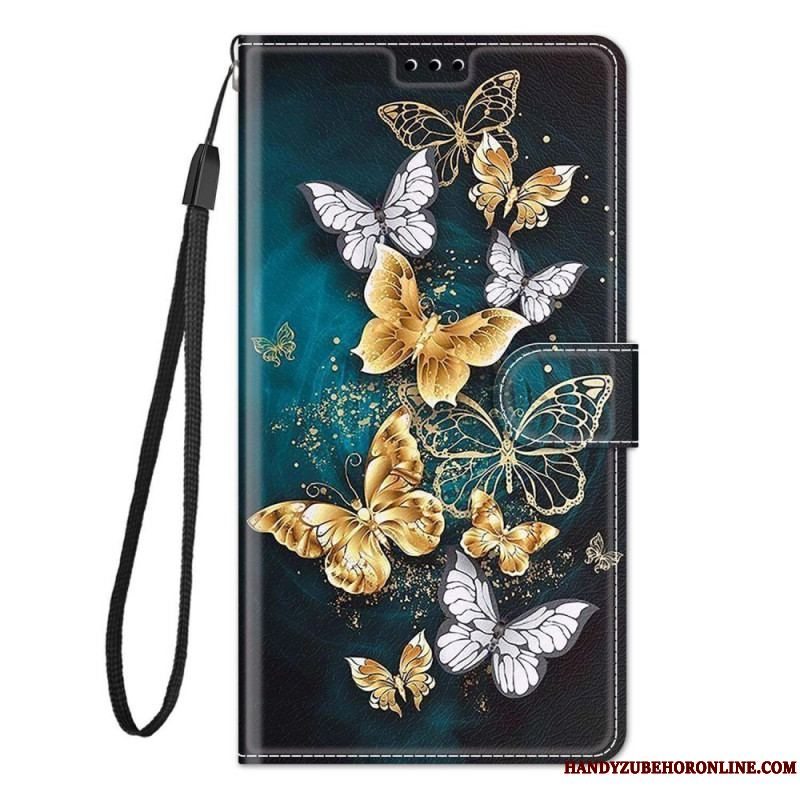 Flip Cover Samsung Galaxy M23 5G Med Snor Strap Butterflies Fan