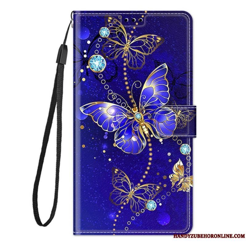 Flip Cover Samsung Galaxy M23 5G Med Snor Strap Butterflies Fan