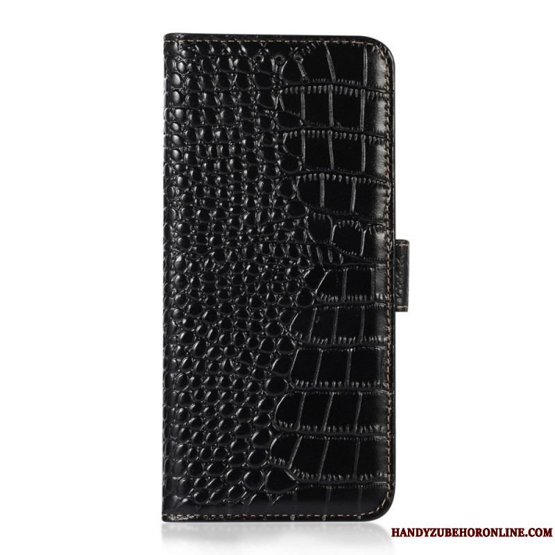 Flip Cover Samsung Galaxy M23 5G Ægte Læder I Krokodillestil