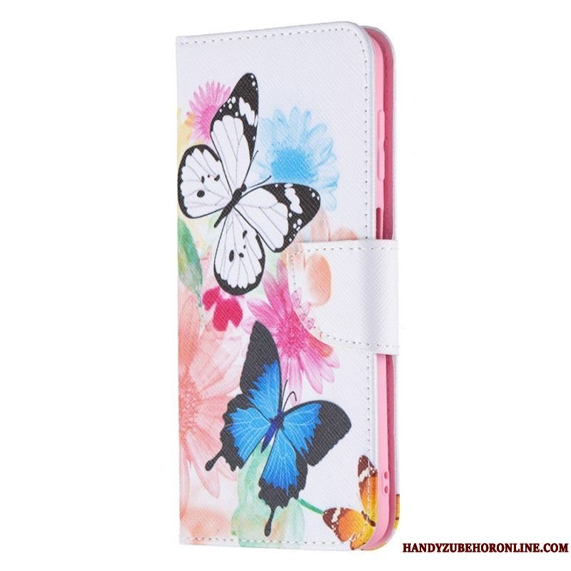 Flip Cover Samsung Galaxy M32 Malede Sommerfugle Og Blomster