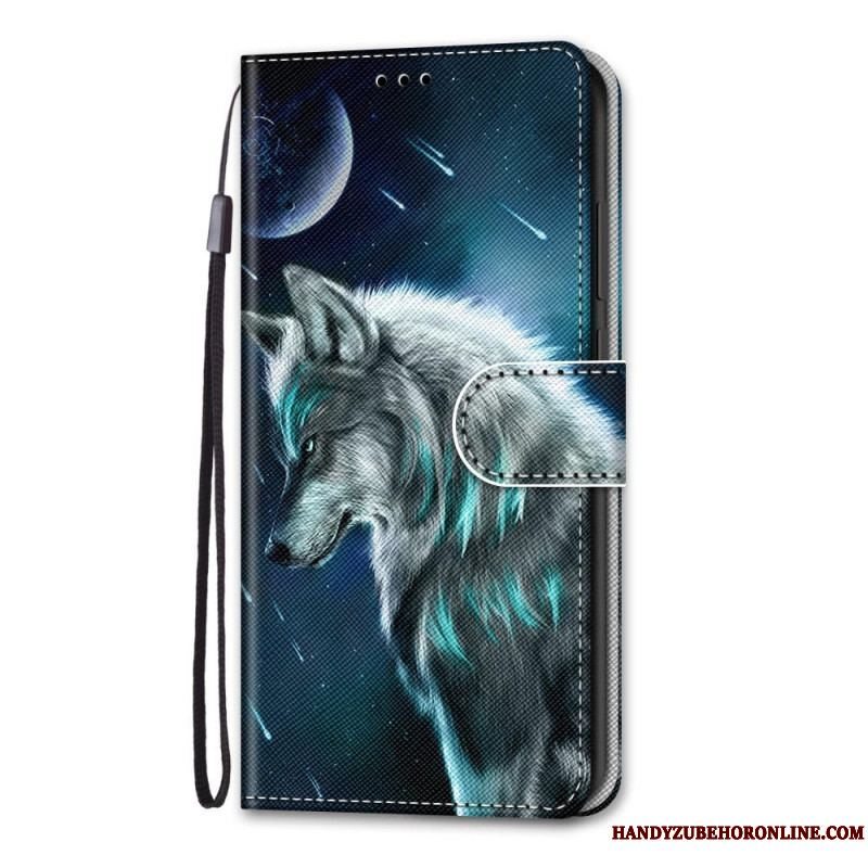 Flip Cover Samsung Galaxy M53 5G Med Snor Lanyard Wolf