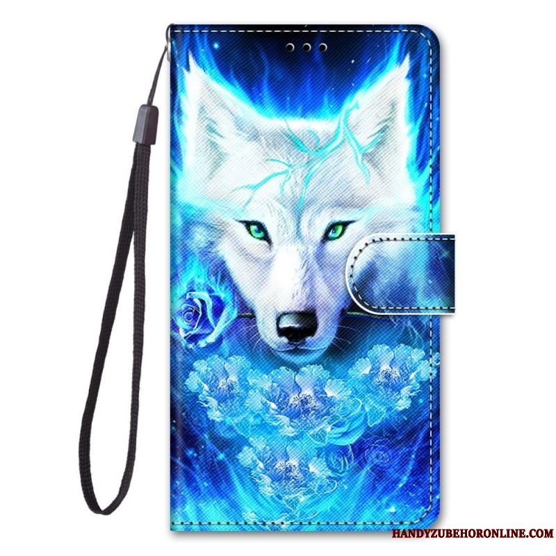 Flip Cover Samsung Galaxy M53 5G Med Snor Lanyard Wolf