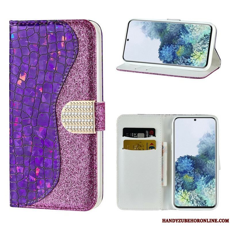 Flip Cover Samsung Galaxy S21 5G Krokodille Diamanter