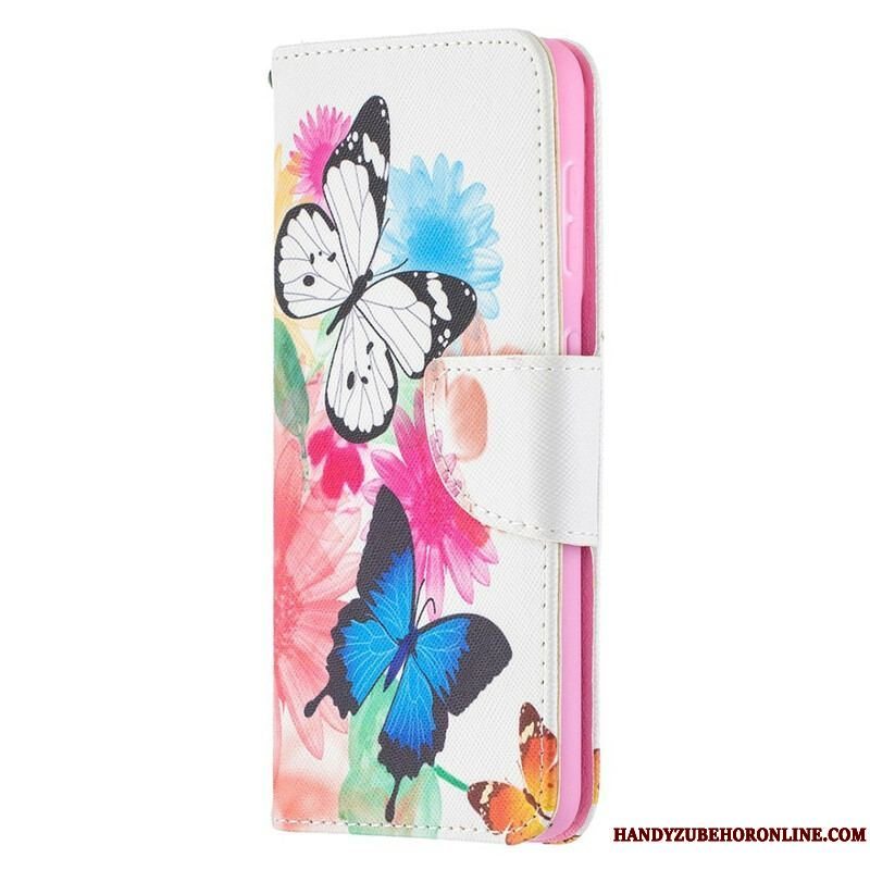 Flip Cover Samsung Galaxy S21 5G Malede Sommerfugle Og Blomster