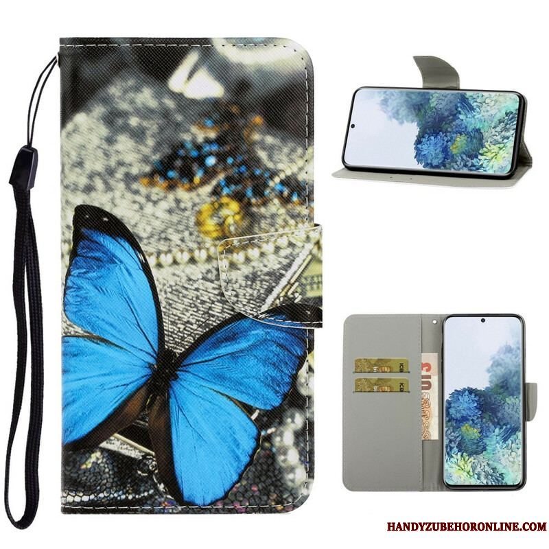 Flip Cover Samsung Galaxy S21 5G Med Snor Variationer Af Sommerfuglesrem