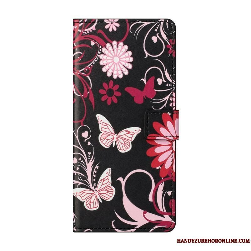 Flip Cover Samsung Galaxy S21 5G Sommerfugle Og Blomster