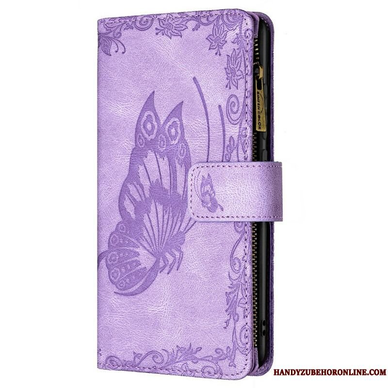 Flip Cover Samsung Galaxy S21 FE Butterfly Barok Lynlåslomme