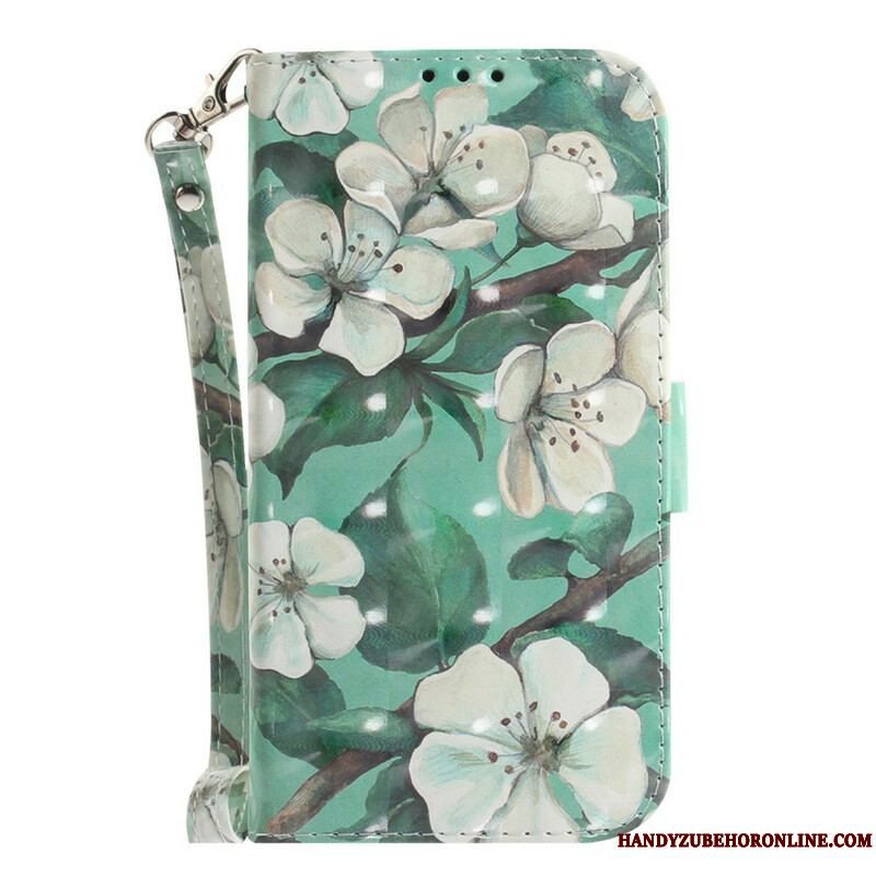 Flip Cover Samsung Galaxy S21 FE Med Snor Blomstrende Gren Med Rem