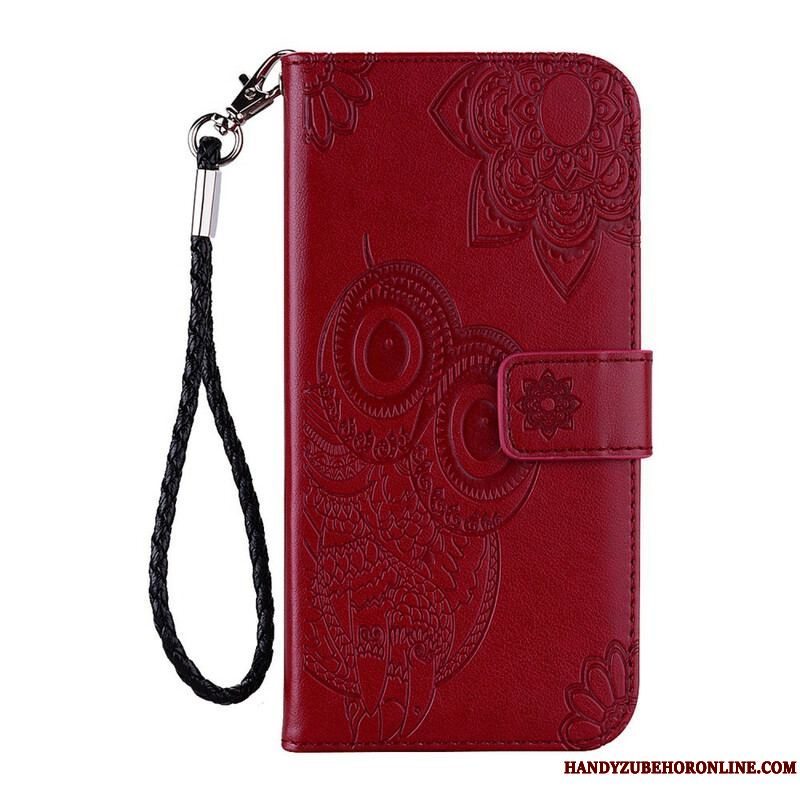 Flip Cover Samsung Galaxy S21 FE Ugle Mandala Og Lanyard