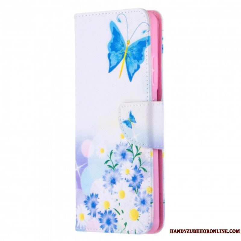 Flip Cover Samsung Galaxy S21 Ultra 5G Malede Sommerfugle Og Blomster