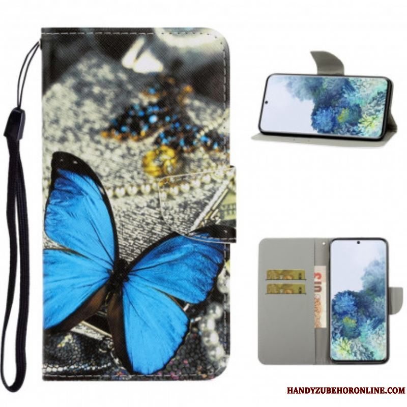 Flip Cover Samsung Galaxy S21 Ultra 5G Med Snor Variationer Af Sommerfuglesrem