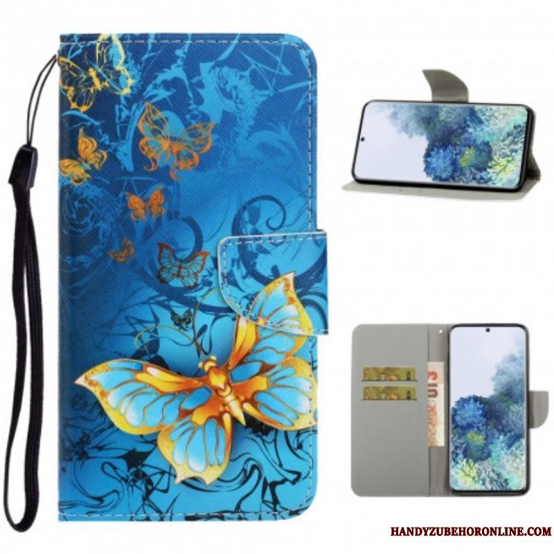 Flip Cover Samsung Galaxy S21 Ultra 5G Med Snor Variationer Af Sommerfuglesrem