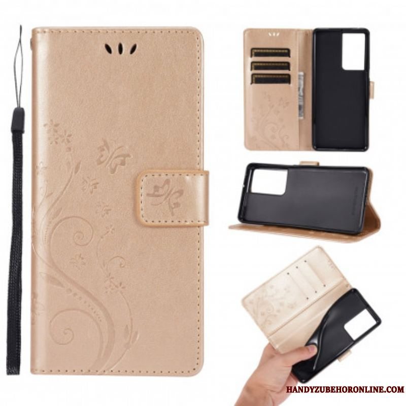 Flip Cover Samsung Galaxy S21 Ultra 5G Sommerfugle I Vinden