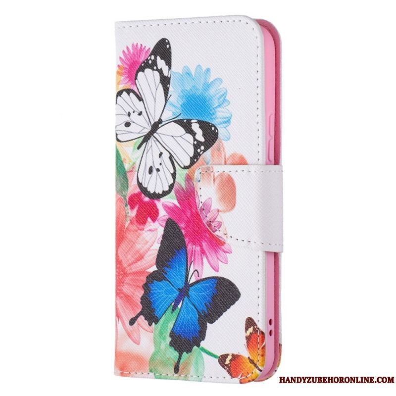 Flip Cover Samsung Galaxy S22 5G Malede Sommerfugle Og Blomster