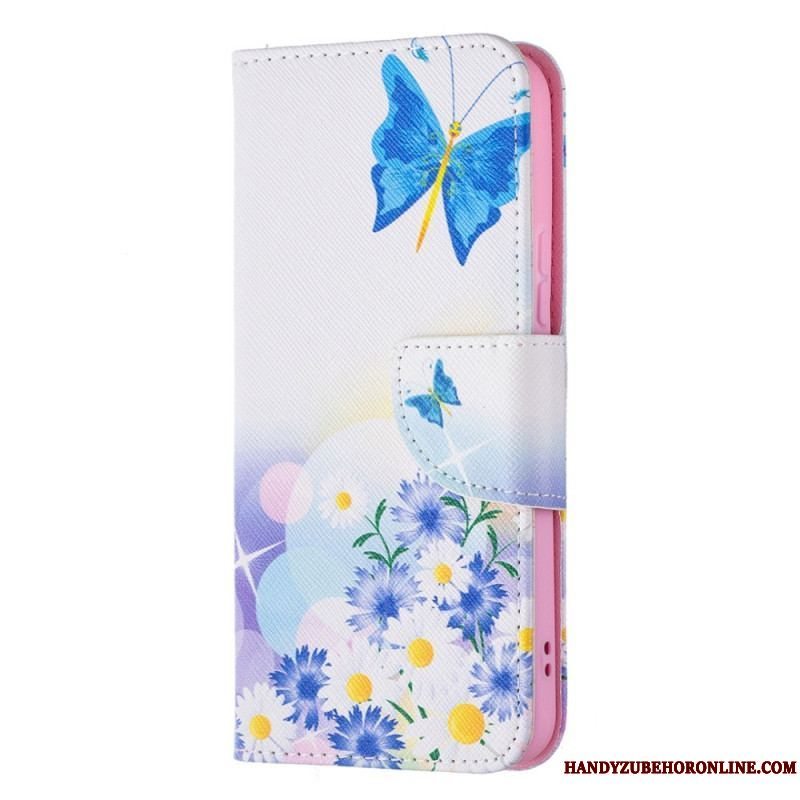 Flip Cover Samsung Galaxy S22 5G Malede Sommerfugle Og Blomster