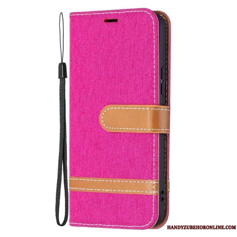 Flip Cover Samsung Galaxy S22 5G Med Snor Stof- Og Lædereffektrem
