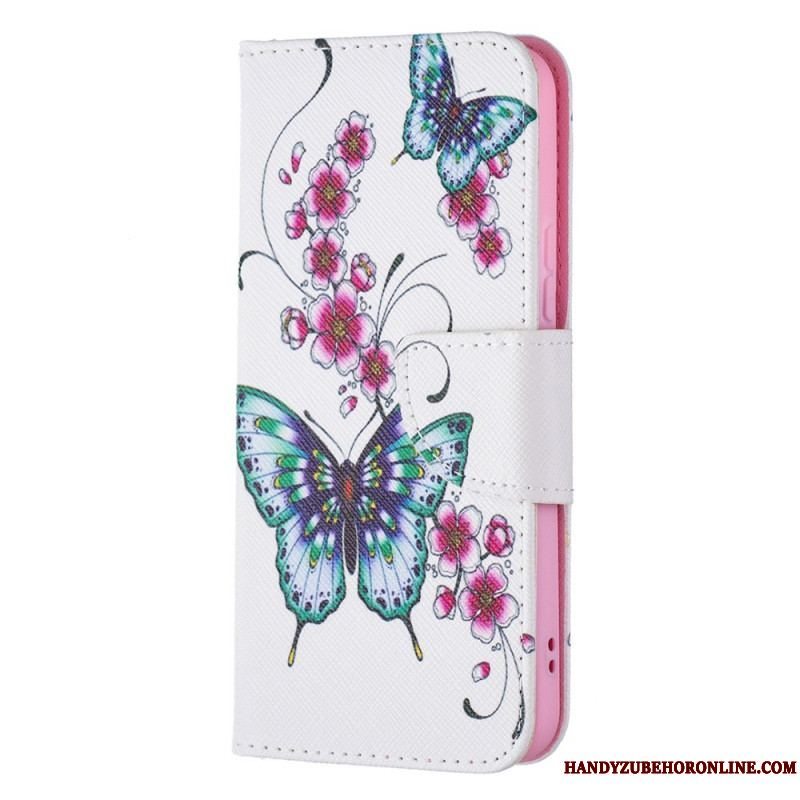 Flip Cover Samsung Galaxy S22 5G Sommerfugle Konger