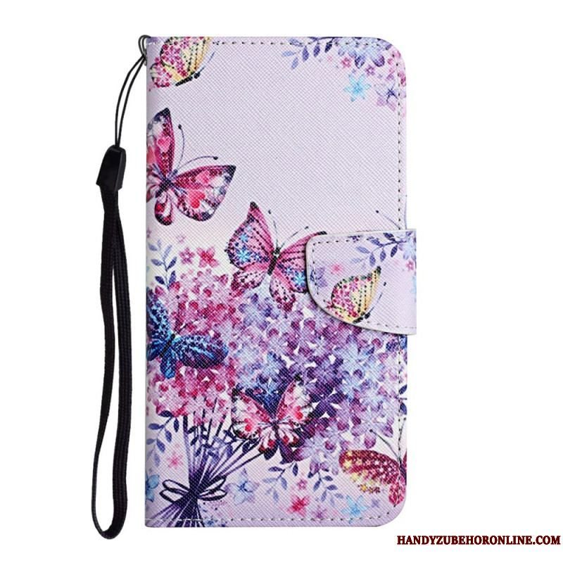 Flip Cover Samsung Galaxy S22 Ultra 5G Buket Af Blomster Og Sommerfugle