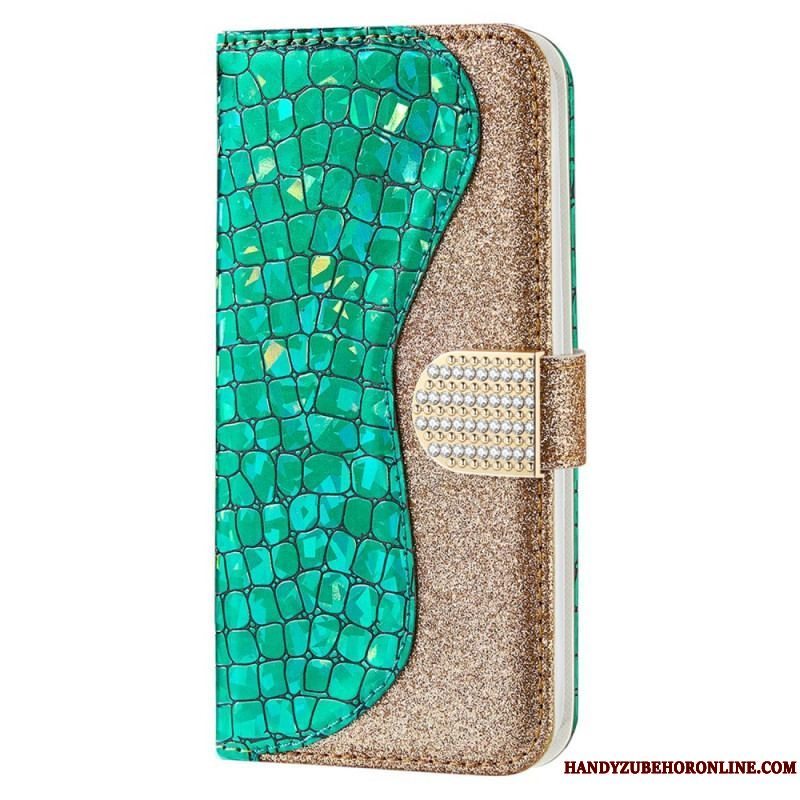 Flip Cover Samsung Galaxy S22 Ultra 5G Krokodille Diamanter