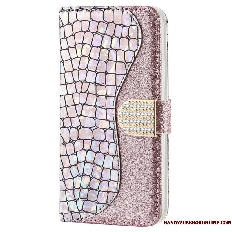 Flip Cover Samsung Galaxy S22 Ultra 5G Krokodille Diamanter