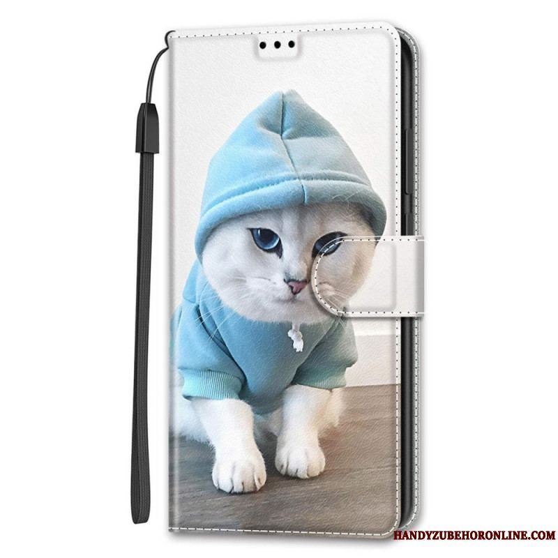 Flip Cover Samsung Galaxy S22 Ultra 5G Med Snor Thong Cat Fan