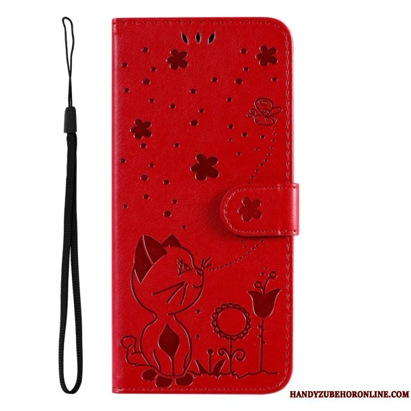 Flip Cover Samsung Galaxy S23 5G Med Snor Strappy Kat Og Bier