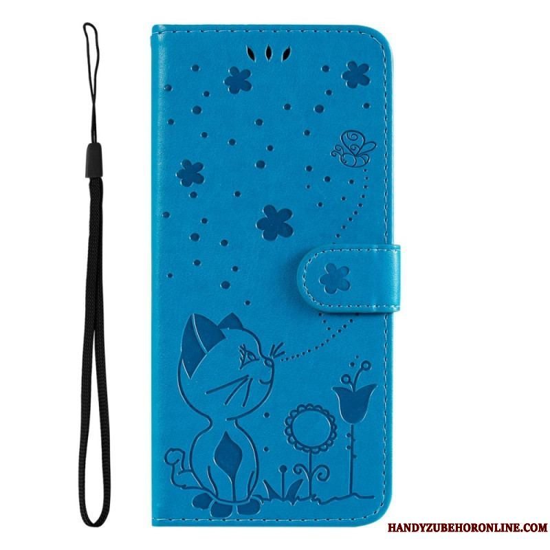 Flip Cover Samsung Galaxy S23 5G Med Snor Strappy Kat Og Bier