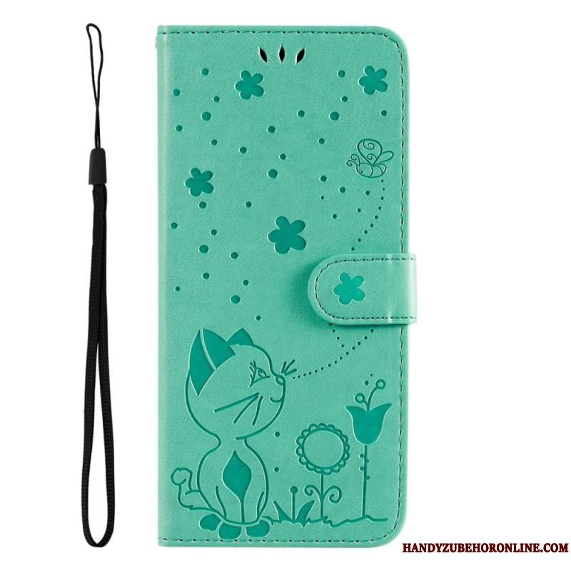 Flip Cover Samsung Galaxy S23 5G Med Snor Strappy Kat Og Bier