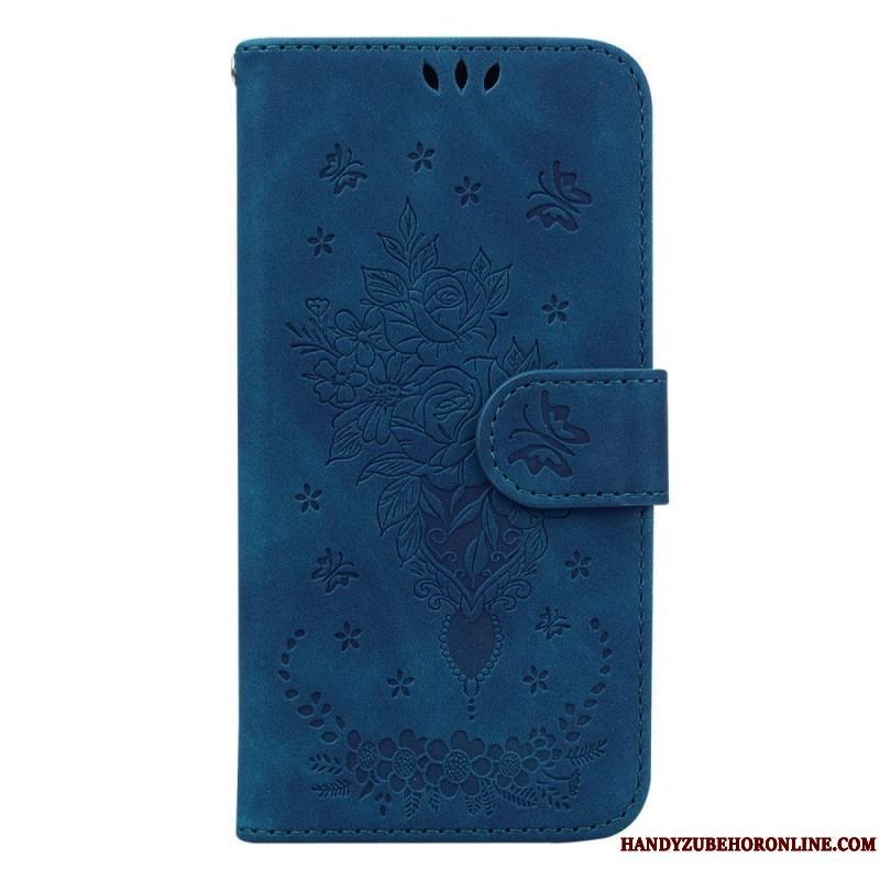 Flip Cover Samsung Galaxy S23 5G Med Snor Strappy Roser Og Sommerfugle