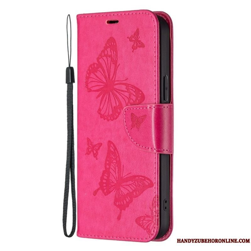 Flip Cover Samsung Galaxy S23 5G Med Snor Thong Sommerfugle