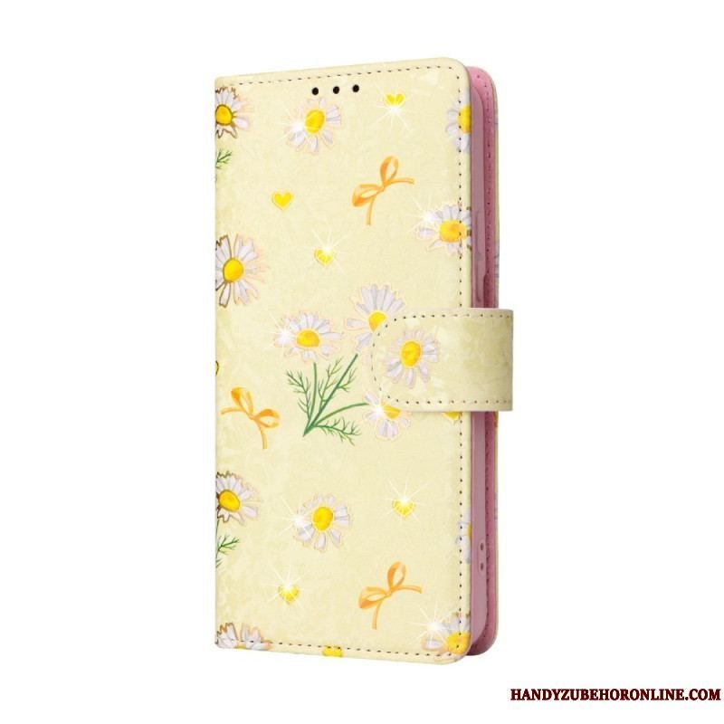 Flip Cover Samsung Galaxy S23 5G Rfid-blomster Med Snor