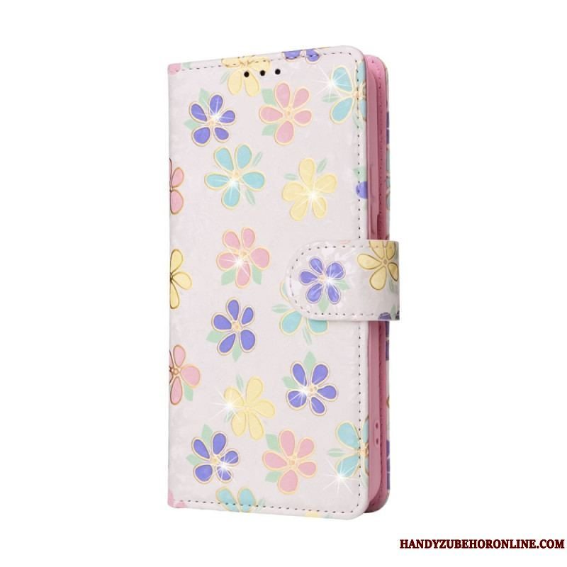 Flip Cover Samsung Galaxy S23 5G Rfid-blomster Med Snor