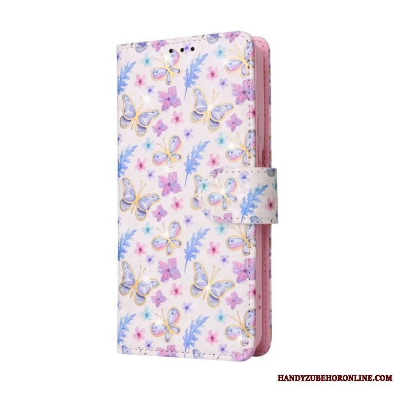 Flip Cover Samsung Galaxy S23 5G Rfid-blomster Med Snor