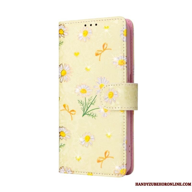 Flip Cover Samsung Galaxy S23 Plus 5G Rfid-blomster Med Snor