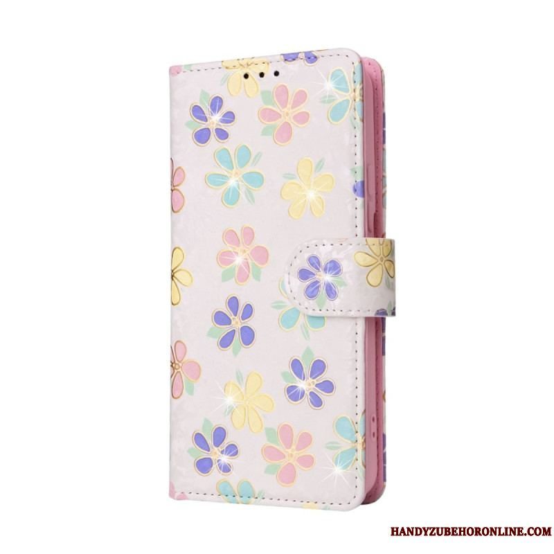 Flip Cover Samsung Galaxy S23 Plus 5G Rfid-blomster Med Snor