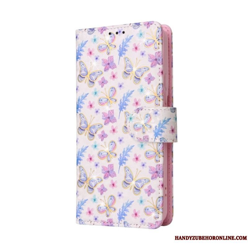 Flip Cover Samsung Galaxy S23 Plus 5G Rfid-blomster Med Snor
