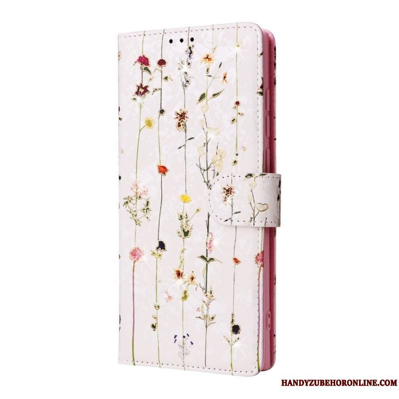 Flip Cover Samsung Galaxy S23 Ultra 5G Rfid-blomster Med Snor