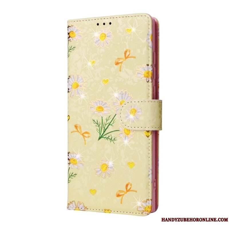 Flip Cover Samsung Galaxy S23 Ultra 5G Rfid-blomster Med Snor