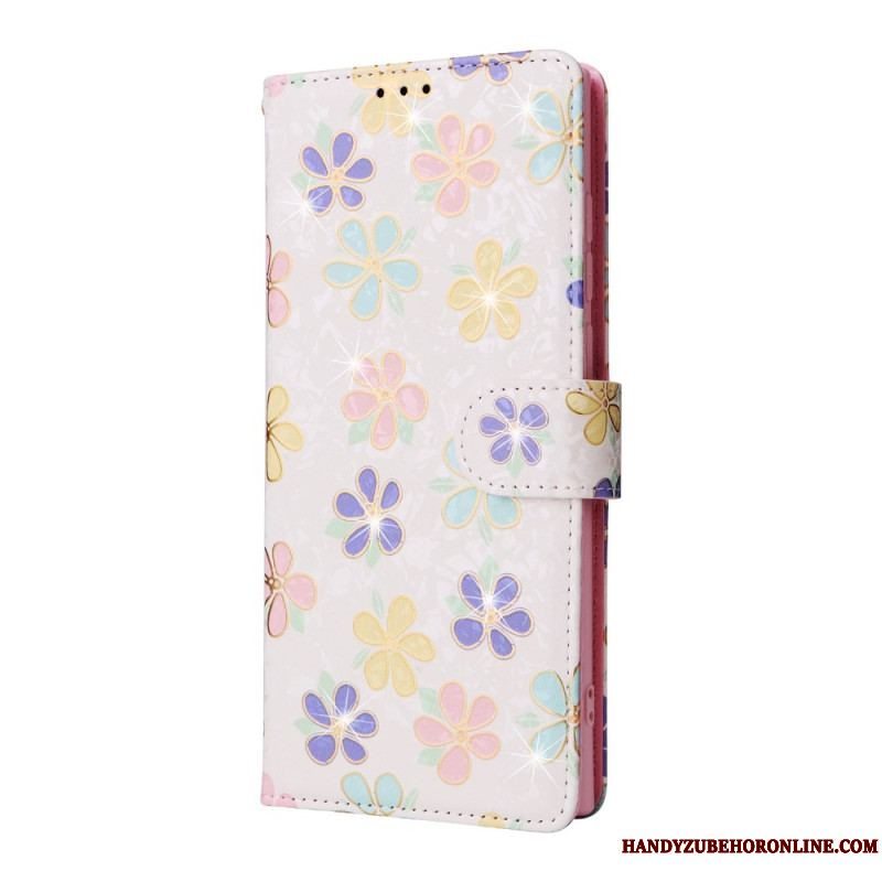 Flip Cover Samsung Galaxy S23 Ultra 5G Rfid-blomster Med Snor