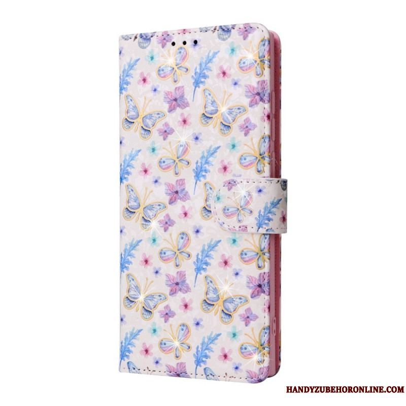 Flip Cover Samsung Galaxy S23 Ultra 5G Rfid-blomster Med Snor