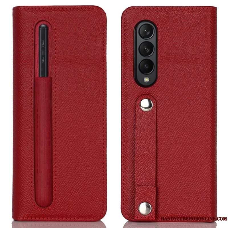 Flip Cover Samsung Galaxy Z Fold 3 5G Penholder Og Rem I Ægte Læder