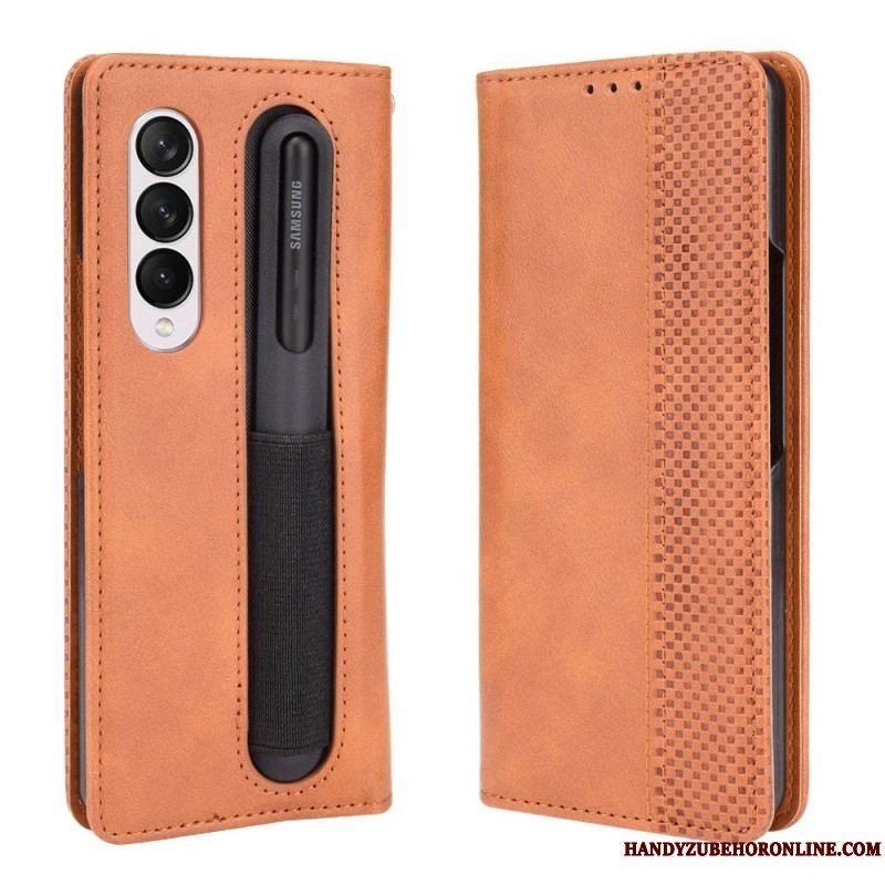 Flip Cover Samsung Galaxy Z Fold 3 5G Stiliseret Stylus Holder I Lædereffekt