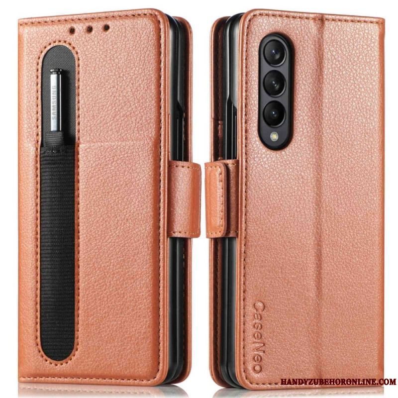 Flip Cover Samsung Galaxy Z Fold 4 Caseneo Litchi-pen I Imiteret Læder