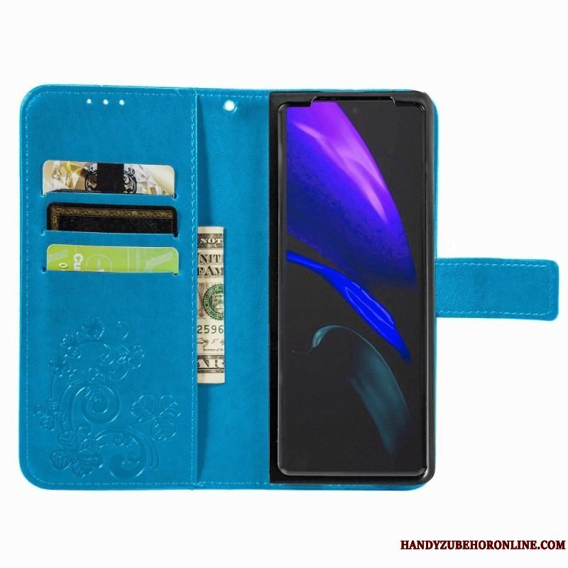 Flip Cover Samsung Galaxy Z Fold 4 Kløver Mønster Med Rem