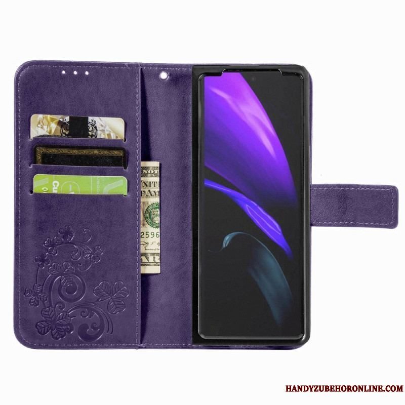 Flip Cover Samsung Galaxy Z Fold 4 Kløver Mønster Med Rem