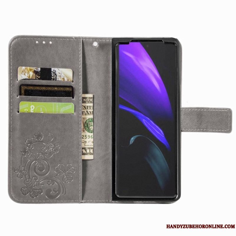 Flip Cover Samsung Galaxy Z Fold 4 Kløver Mønster Med Rem