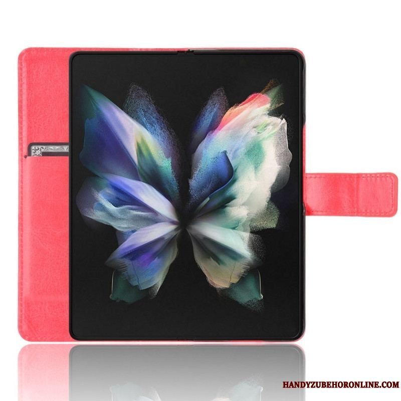 Flip Cover Samsung Galaxy Z Fold 4 Med Snor Klassisk Strappy Glat Imiteret Læder