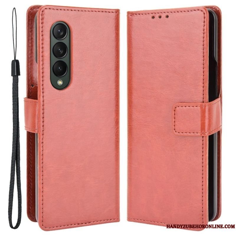 Flip Cover Samsung Galaxy Z Fold 4 Med Snor Klassisk Strappy Glat Imiteret Læder