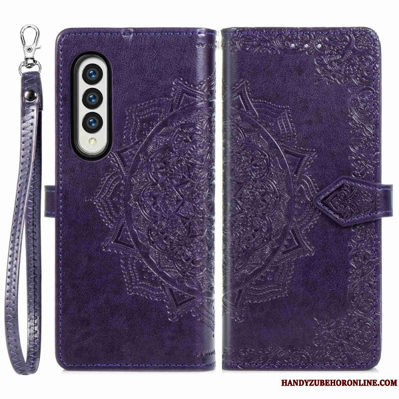 Flip Cover Samsung Galaxy Z Fold 4 Med Snor Middelalderlig Strappy Mandala